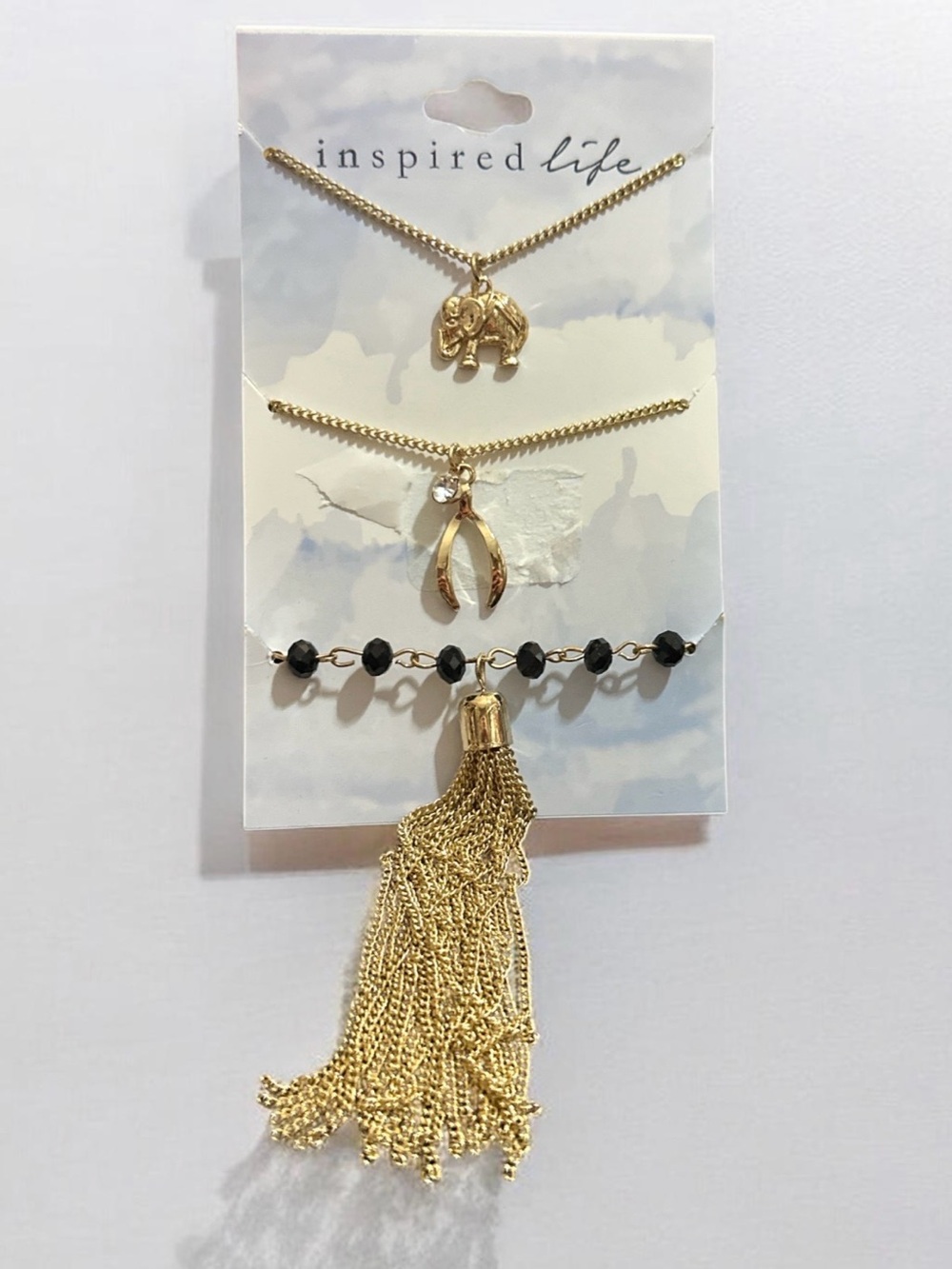 Inspired Life Gold Elephant & Tassel Layered Necklace Set - Gold/Black
2043